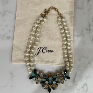 J. Crew necklace with double strand pearls & gemstones
